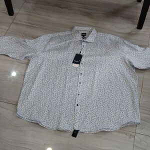 100% Cotton ECHT Men’s White Shirt with Light Blue Micro Floral Print